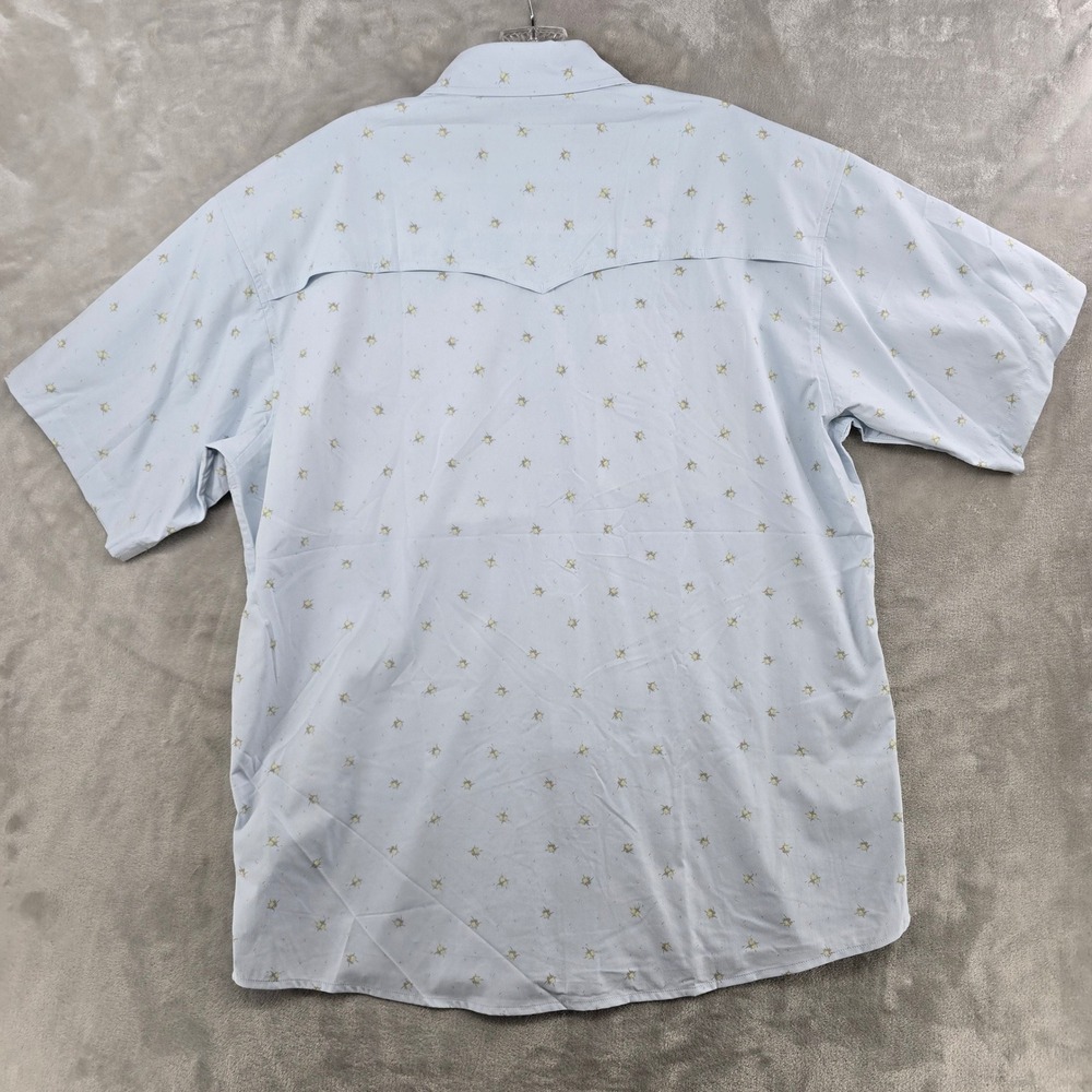 Poncho Mens Western Shirt Mens Large Blue Pearl Snap Short Sleeve Performance - Picture 6 of 7